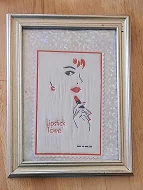 Vintage Lipstick Towel Framed Art - Coral Accents